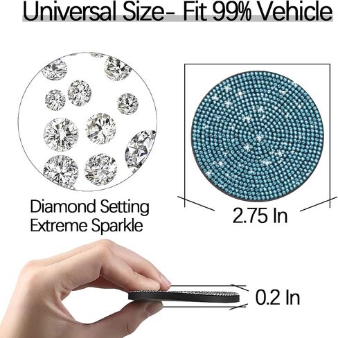 AUCELI Bling Cup Holder Coaster for Car, 2PCS Anti-Slip Shockproof Cup Coasters, 2.75 Inch Universal Fashion Rhinestone Mat, Vehicle Insert Crystal Pad, Auto Interior Accessories for Women in Saudi Arabia