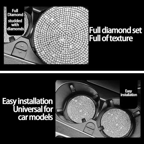 AUCELI Bling Cup Holder Coaster for Car, 2PCS Anti-Slip Shockproof Cup Coasters, 2.75 Inch Universal Fashion Rhinestone Mat, Vehicle Insert Crystal Pad, Auto Interior Accessories for Women in Saudi Arabia
