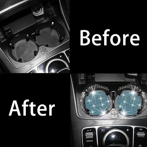AUCELI Bling Cup Holder Coaster for Car, 2PCS Anti-Slip Shockproof Cup Coasters, 2.75 Inch Universal Fashion Rhinestone Mat, Vehicle Insert Crystal Pad, Auto Interior Accessories for Women in Saudi Arabia