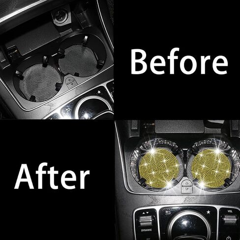 AUCELI Bling Cup Holder Coaster for Car, 2PCS Anti-Slip Shockproof Cup Coasters, 2.75 Inch Universal Fashion Rhinestone Mat, Vehicle Insert Crystal Pad, Auto Interior Accessories for Women in Saudi Arabia