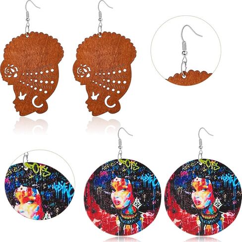 10 Pairs African Round Wooden Earrings Ethnic Style African Map Earrings Multicolor Earrings for Women in Saudi Arabia