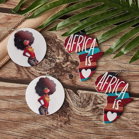 10 Pairs African Round Wooden Earrings Ethnic Style African Map Earrings Multicolor Earrings for Women in Saudi Arabia