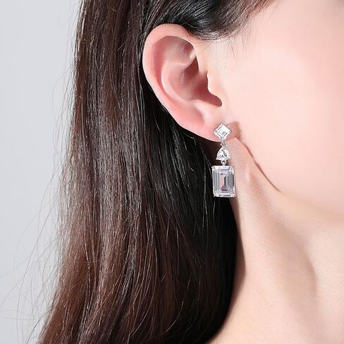 White Gold Plated Rectangle Square Shaped Swarovski Elements Crystal Wedding Bridal Bridesmaid Clear Cubic Zirconia Stud Dangle Earrings Fashion Jewelry for Women__ in Saudi Arabia