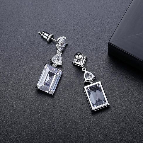 White Gold Plated Rectangle Square Shaped Swarovski Elements Crystal Wedding Bridal Bridesmaid Clear Cubic Zirconia Stud Dangle Earrings Fashion Jewelry for Women__ in Saudi Arabia
