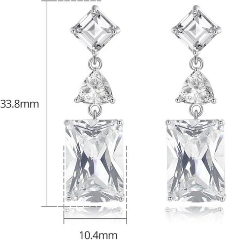 White Gold Plated Rectangle Square Shaped Swarovski Elements Crystal Wedding Bridal Bridesmaid Clear Cubic Zirconia Stud Dangle Earrings Fashion Jewelry for Women__ in Saudi Arabia