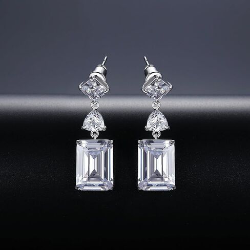 White Gold Plated Rectangle Square Shaped Swarovski Elements Crystal Wedding Bridal Bridesmaid Clear Cubic Zirconia Stud Dangle Earrings Fashion Jewelry for Women__ in Saudi Arabia