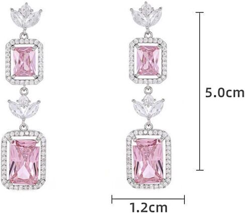 White Gold Plated Rectangle Square Shaped Swarovski Elements Crystal Wedding Bridal Bridesmaid Clear Cubic Zirconia Stud Dangle Earrings Fashion Jewelry for Women__ in Saudi Arabia