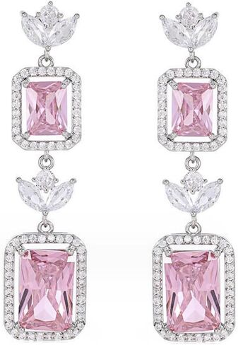 White Gold Plated Rectangle Square Shaped Swarovski Elements Crystal Wedding Bridal Bridesmaid Clear Cubic Zirconia Stud Dangle Earrings Fashion Jewelry for Women__ in Saudi Arabia