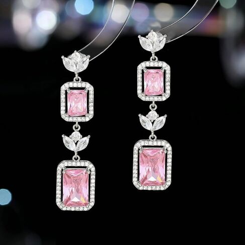 White Gold Plated Rectangle Square Shaped Swarovski Elements Crystal Wedding Bridal Bridesmaid Clear Cubic Zirconia Stud Dangle Earrings Fashion Jewelry for Women__ in Saudi Arabia