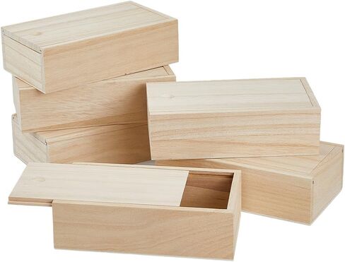 SUPERFINDINGS 6Pcs Wood Box with Slide Lid 6.6x3.7inch Unfinished Wooden Storage Box Small Wooden Box Trinket Storage Box with Slide Top for DIY Crafts Home Decoration Jewelry in Saudi Arabia