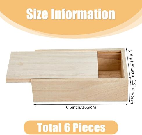 SUPERFINDINGS 6Pcs Wood Box with Slide Lid 6.6x3.7inch Unfinished Wooden Storage Box Small Wooden Box Trinket Storage Box with Slide Top for DIY Crafts Home Decoration Jewelry in Saudi Arabia