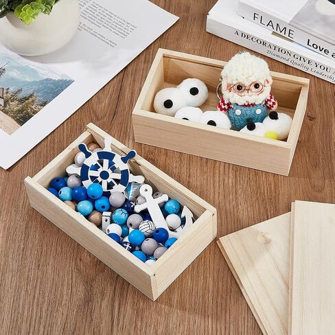 SUPERFINDINGS 6Pcs Wood Box with Slide Lid 6.6x3.7inch Unfinished Wooden Storage Box Small Wooden Box Trinket Storage Box with Slide Top for DIY Crafts Home Decoration Jewelry in Saudi Arabia