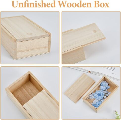 SUPERFINDINGS 6Pcs Wood Box with Slide Lid 6.6x3.7inch Unfinished Wooden Storage Box Small Wooden Box Trinket Storage Box with Slide Top for DIY Crafts Home Decoration Jewelry in Saudi Arabia