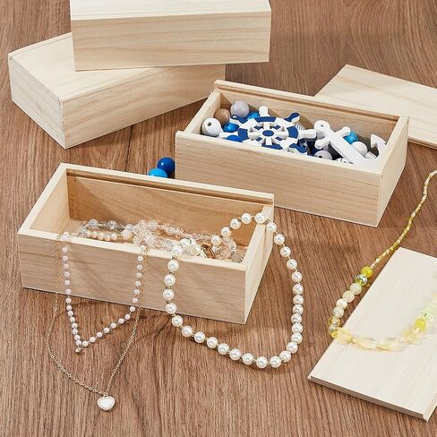 SUPERFINDINGS 6Pcs Wood Box with Slide Lid 6.6x3.7inch Unfinished Wooden Storage Box Small Wooden Box Trinket Storage Box with Slide Top for DIY Crafts Home Decoration Jewelry in Saudi Arabia