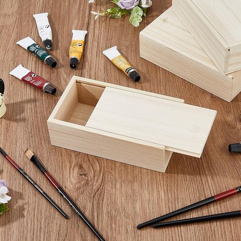 SUPERFINDINGS 6Pcs Wood Box with Slide Lid 6.6x3.7inch Unfinished Wooden Storage Box Small Wooden Box Trinket Storage Box with Slide Top for DIY Crafts Home Decoration Jewelry in Saudi Arabia