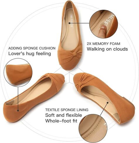 حذاء مسطح نسائي من MUSSHOE بمقدمة مستديرة مريح سهل الارتداء مع فيونكة in Kuwait