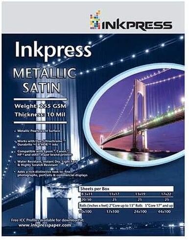 Inkpress Metallic Satin Inkjet Paper, 255 gsm, 10 mil, Metallic Pearlescent Surface, 5x7", 50 Sheets in Saudi Arabia