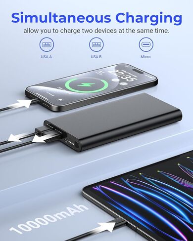 10000mAh Power Bank Slim Portable Charger Dual USB Ultra-Compact Small Battery Pack Compatible with iPhone 15 14 13 12 Pro Max Samsung Galaxy and More in Kuwait