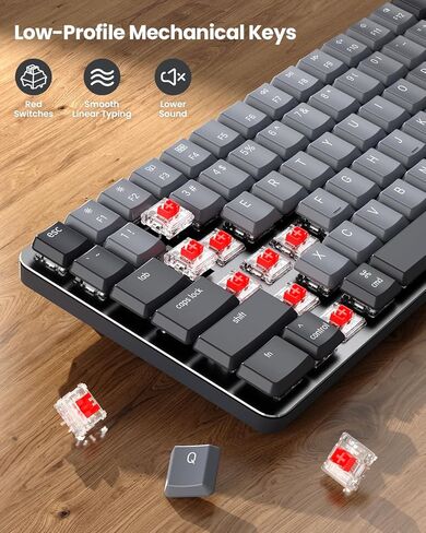 لوحة مفاتيح ميكانيكية بلوتوث بإضاءة خلفية من ProtoArc لجهاز Mac، K200-A لوحة مفاتيح ميكانيكية لاسلكية مضيئة للمكتب، أجهزة متعددة، مفاتيح منخفضة المستوى، مفاتيح حمراء، قابلة لإعادة الشحن، لأجهزة MacBook، iMac، iPad in Kuwait