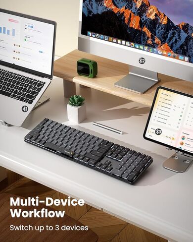 لوحة مفاتيح ميكانيكية بلوتوث بإضاءة خلفية من ProtoArc لجهاز Mac، K200-A لوحة مفاتيح ميكانيكية لاسلكية مضيئة للمكتب، أجهزة متعددة، مفاتيح منخفضة المستوى، مفاتيح حمراء، قابلة لإعادة الشحن، لأجهزة MacBook، iMac، iPad in Kuwait
