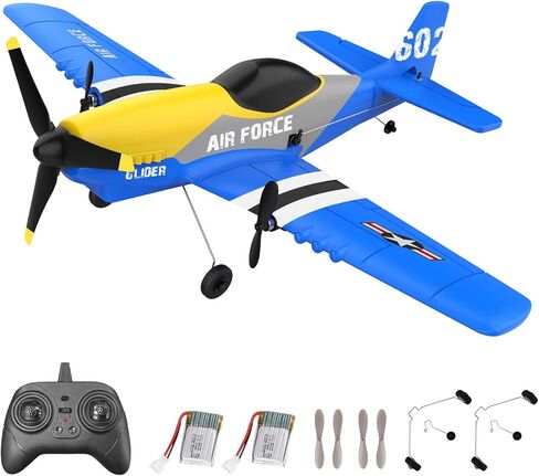 طائرة موستوب RC، لعبة مقاتلة بالتحكم عن بعد 3 قنوات، جاهزة للطيران، طائرة شراعية RC سهلة الطيران للأطفال والمبتدئين، مثبت جيروسكوبي 2.4 جيجا هرتز 6 محاور، طائرة طائرات RTF RC مع بطاريتين قابلتين لإعادة الشحن in Kuwait