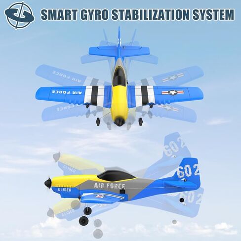 طائرة موستوب RC، لعبة مقاتلة بالتحكم عن بعد 3 قنوات، جاهزة للطيران، طائرة شراعية RC سهلة الطيران للأطفال والمبتدئين، مثبت جيروسكوبي 2.4 جيجا هرتز 6 محاور، طائرة طائرات RTF RC مع بطاريتين قابلتين لإعادة الشحن in Kuwait