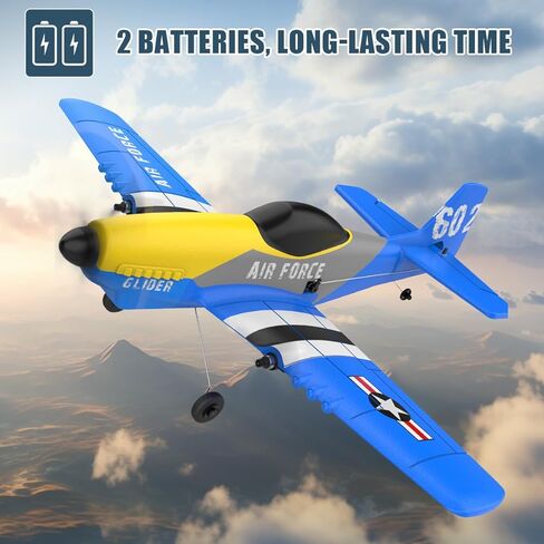 طائرة موستوب RC، لعبة مقاتلة بالتحكم عن بعد 3 قنوات، جاهزة للطيران، طائرة شراعية RC سهلة الطيران للأطفال والمبتدئين، مثبت جيروسكوبي 2.4 جيجا هرتز 6 محاور، طائرة طائرات RTF RC مع بطاريتين قابلتين لإعادة الشحن in Kuwait