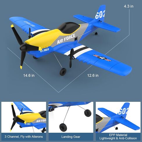 طائرة موستوب RC، لعبة مقاتلة بالتحكم عن بعد 3 قنوات، جاهزة للطيران، طائرة شراعية RC سهلة الطيران للأطفال والمبتدئين، مثبت جيروسكوبي 2.4 جيجا هرتز 6 محاور، طائرة طائرات RTF RC مع بطاريتين قابلتين لإعادة الشحن in Kuwait
