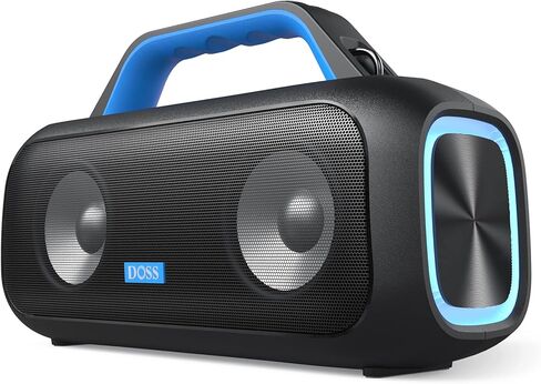 DOSS Extreme Boom S Wireless Portable Bluetooth Speaker with 60W Stereo Sound, Rich Bass, IPX6 Waterproof, 25H Playtime, Power Bank, TWS, LED Lights, Outdoor Speaker for Camping,Beach, Pool-Black in Saudi Arabia