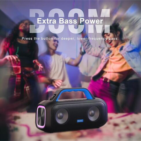 DOSS Extreme Boom S Wireless Portable Bluetooth Speaker with 60W Stereo Sound, Rich Bass, IPX6 Waterproof, 25H Playtime, Power Bank, TWS, LED Lights, Outdoor Speaker for Camping,Beach, Pool-Black in Saudi Arabia
