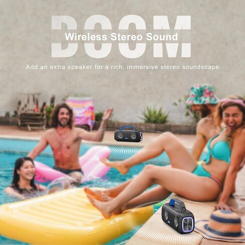 DOSS Extreme Boom S Wireless Portable Bluetooth Speaker with 60W Stereo Sound, Rich Bass, IPX6 Waterproof, 25H Playtime, Power Bank, TWS, LED Lights, Outdoor Speaker for Camping,Beach, Pool-Black in Saudi Arabia