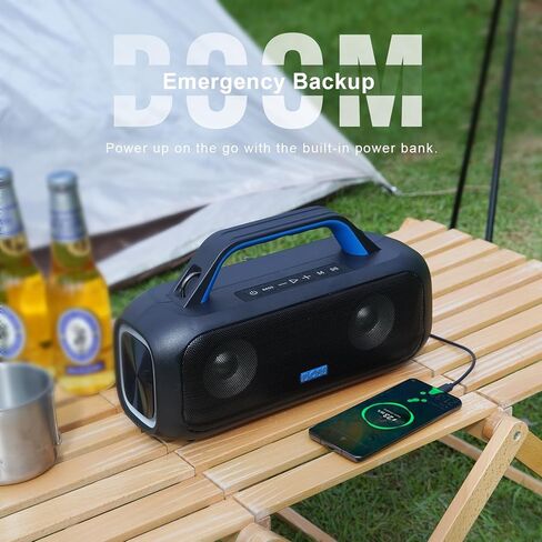 DOSS Extreme Boom S Wireless Portable Bluetooth Speaker with 60W Stereo Sound, Rich Bass, IPX6 Waterproof, 25H Playtime, Power Bank, TWS, LED Lights, Outdoor Speaker for Camping,Beach, Pool-Black in Saudi Arabia