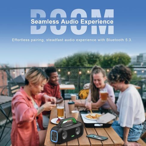 DOSS Extreme Boom S Wireless Portable Bluetooth Speaker with 60W Stereo Sound, Rich Bass, IPX6 Waterproof, 25H Playtime, Power Bank, TWS, LED Lights, Outdoor Speaker for Camping,Beach, Pool-Black in Saudi Arabia