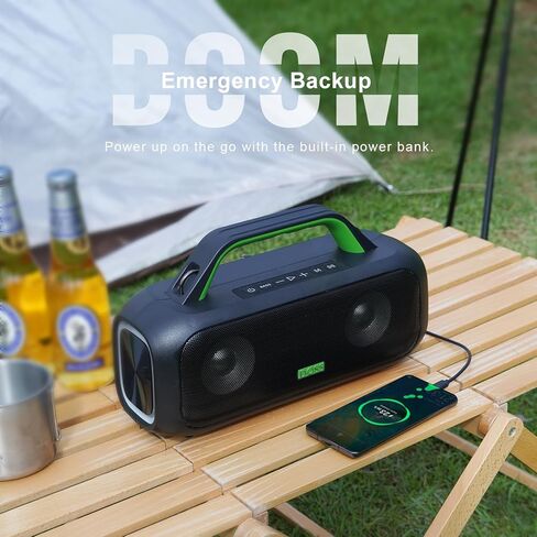 DOSS Extreme Boom S Wireless Portable Bluetooth Speaker with 60W Stereo Sound, Rich Bass, IPX6 Waterproof, 25H Playtime, Power Bank, TWS, LED Lights, Outdoor Speaker for Camping,Beach, Pool-Black in Saudi Arabia
