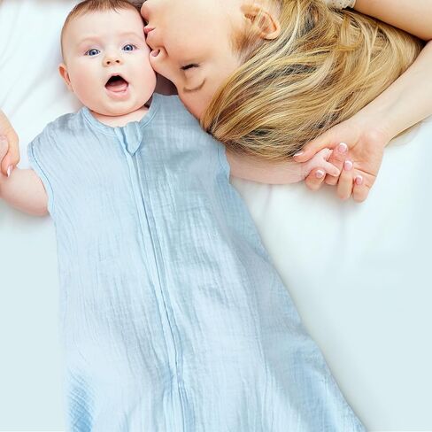 كيس نوم للأطفال من david's Kids من عمر 6 إلى 12 شهرًا، عبوتان من كيس نوم الموسلين القطني بنسبة 100%، بطانيات TOG 0.5 يمكن ارتداؤها للأطفال مع سحاب ثنائي الاتجاه، أكياس نوم ناعمة خفيفة الوزن للأطفال حديثي الولادة، أبيض ورمادي in Kuwait