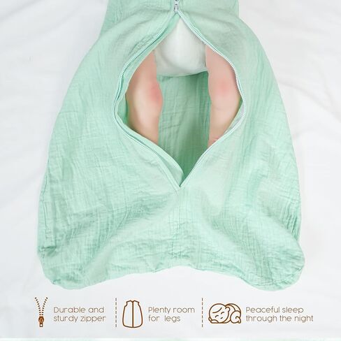 david's kids Muslin Cotton Baby Sleep Sack 6-12 Months, 2 Pack 100% Cotton Sleeping Bag for Summer, TOG 0.5 Baby Wearable Blankets with 2-Way Zipper, Soft Sleep Sacks for Newborn Infant, Grey & Green in Saudi Arabia