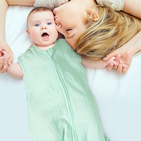 david's kids Muslin Cotton Baby Sleep Sack 6-12 Months, 2 Pack 100% Cotton Sleeping Bag for Summer, TOG 0.5 Baby Wearable Blankets with 2-Way Zipper, Soft Sleep Sacks for Newborn Infant, Grey & Green in Saudi Arabia