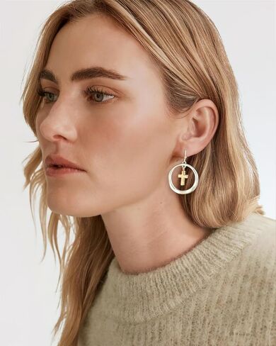 LILIE&WHITE Worn Gold Earrings For Women In Round Disc Matte Gold And Silver Earrings Two Tone Dangle Drop Earrings Fashion Boho Earrings Jewelry Gift in Saudi Arabia