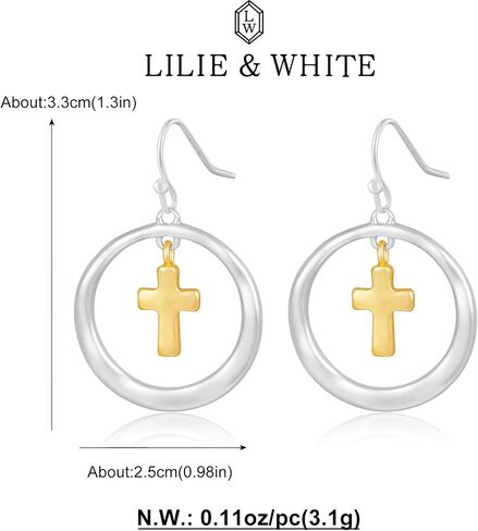 LILIE&WHITE Worn Gold Earrings For Women In Round Disc Matte Gold And Silver Earrings Two Tone Dangle Drop Earrings Fashion Boho Earrings Jewelry Gift in Saudi Arabia