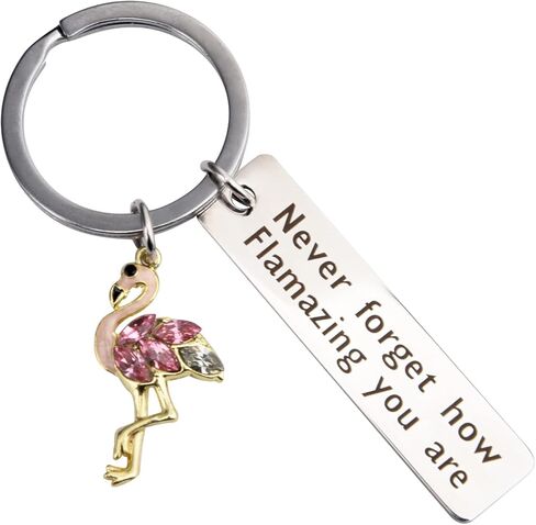Motivational Keychain - Flamingo Keychain - Encouragement Keyrings - Stainless Steel Keychain with Wish Card Gift Box Blessing Keychain Inspirational Gifts for Women Girl Men Boy in Saudi Arabia