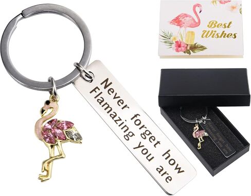 Motivational Keychain - Flamingo Keychain - Encouragement Keyrings - Stainless Steel Keychain with Wish Card Gift Box Blessing Keychain Inspirational Gifts for Women Girl Men Boy in Saudi Arabia