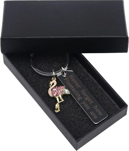 Motivational Keychain - Flamingo Keychain - Encouragement Keyrings - Stainless Steel Keychain with Wish Card Gift Box Blessing Keychain Inspirational Gifts for Women Girl Men Boy in Saudi Arabia