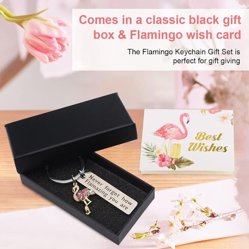 Motivational Keychain - Flamingo Keychain - Encouragement Keyrings - Stainless Steel Keychain with Wish Card Gift Box Blessing Keychain Inspirational Gifts for Women Girl Men Boy in Saudi Arabia