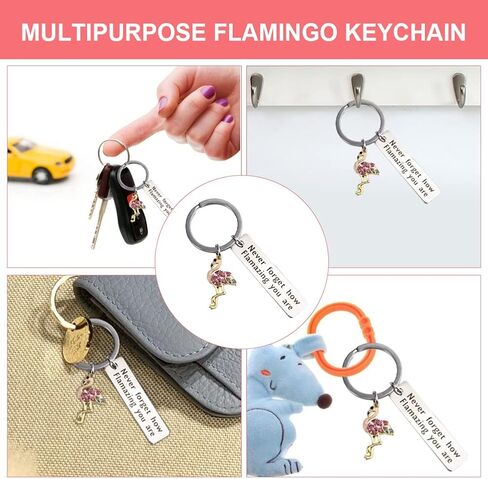 Motivational Keychain - Flamingo Keychain - Encouragement Keyrings - Stainless Steel Keychain with Wish Card Gift Box Blessing Keychain Inspirational Gifts for Women Girl Men Boy in Saudi Arabia