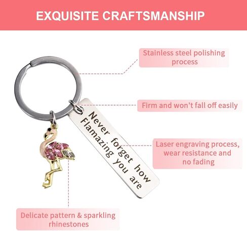 Motivational Keychain - Flamingo Keychain - Encouragement Keyrings - Stainless Steel Keychain with Wish Card Gift Box Blessing Keychain Inspirational Gifts for Women Girl Men Boy in Saudi Arabia