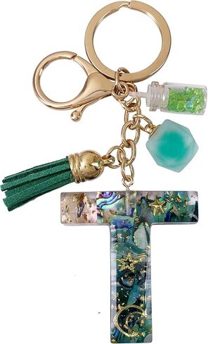SELOVO Initial Keychain Ball Tassel Charm Capital Letter Alphabet Green Keyring in Saudi Arabia