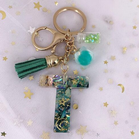 SELOVO Initial Keychain Ball Tassel Charm Capital Letter Alphabet Green Keyring in Saudi Arabia