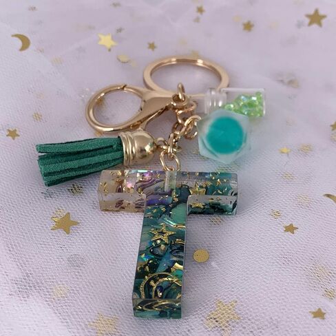 SELOVO Initial Keychain Ball Tassel Charm Capital Letter Alphabet Green Keyring in Saudi Arabia
