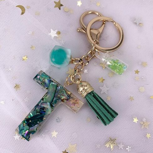 SELOVO Initial Keychain Ball Tassel Charm Capital Letter Alphabet Green Keyring in Saudi Arabia