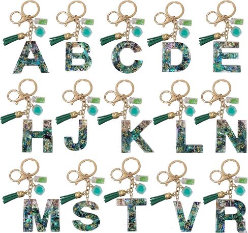 SELOVO Initial Keychain Ball Tassel Charm Capital Letter Alphabet Green Keyring in Saudi Arabia
